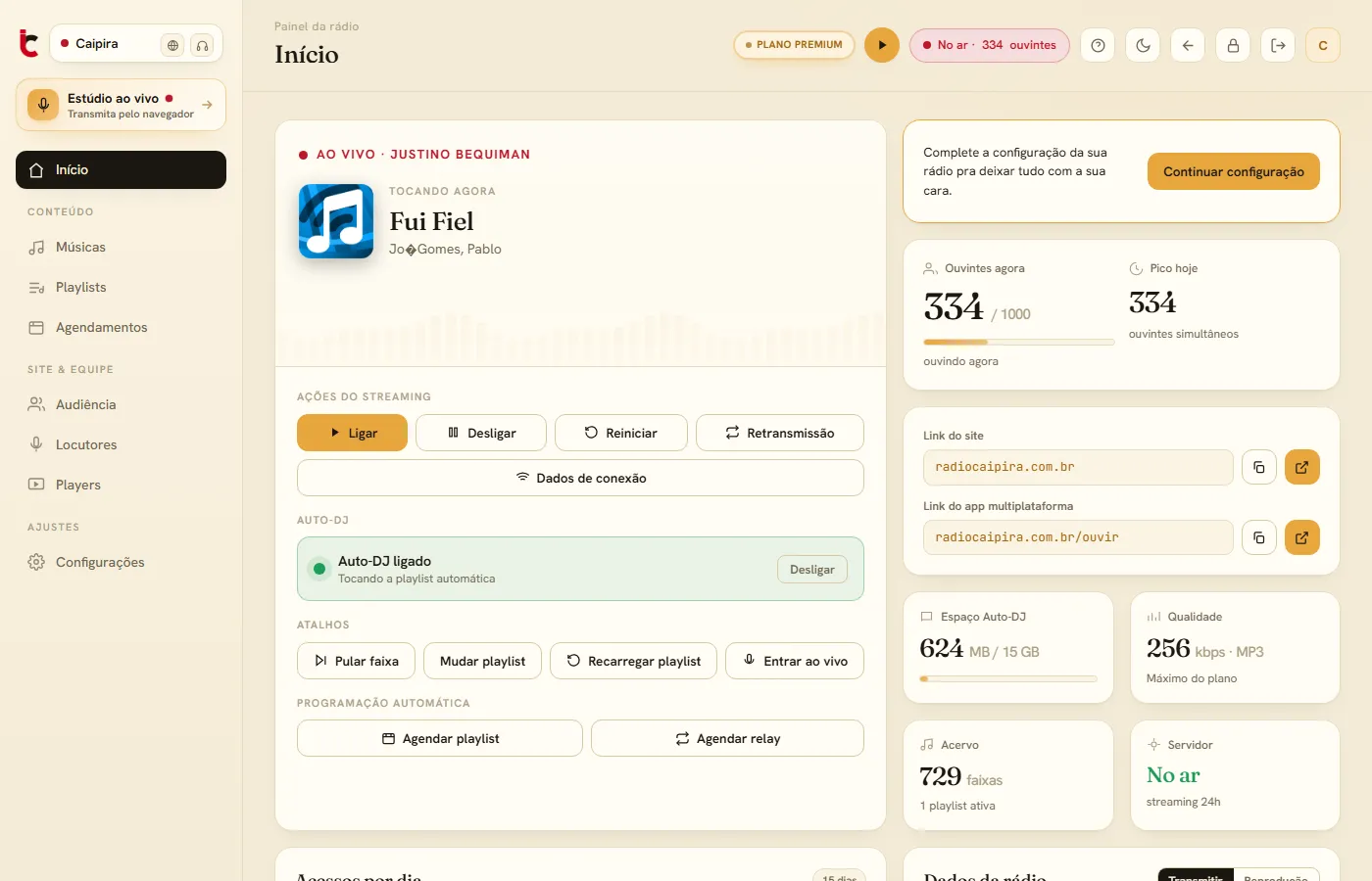 Botão de admin no topo do painel